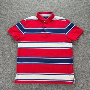 Tommy Hilfiger Polo Shirt Mens‎ XL Striped Short Sleeve Slim Fit Preppy Golf